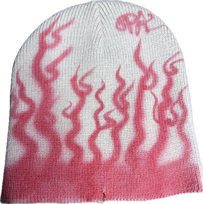 Grey Red Flame beanie