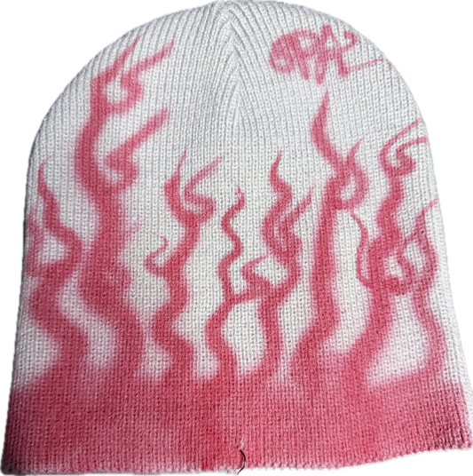 Grey Red Flame beanie